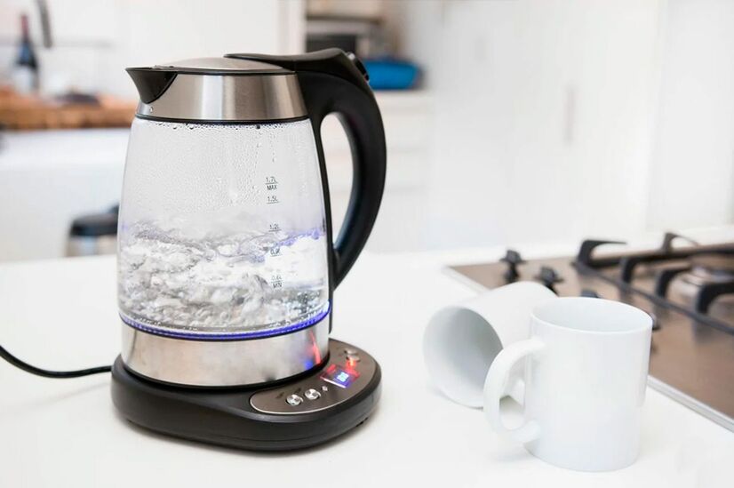 An electric kettle with the required amount of water